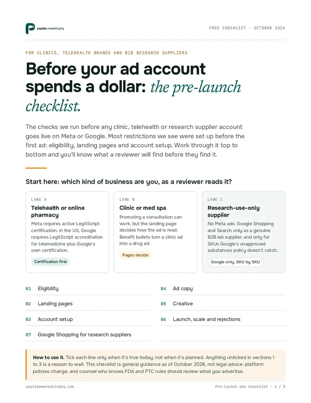 First page of the pre-launch ads checklist